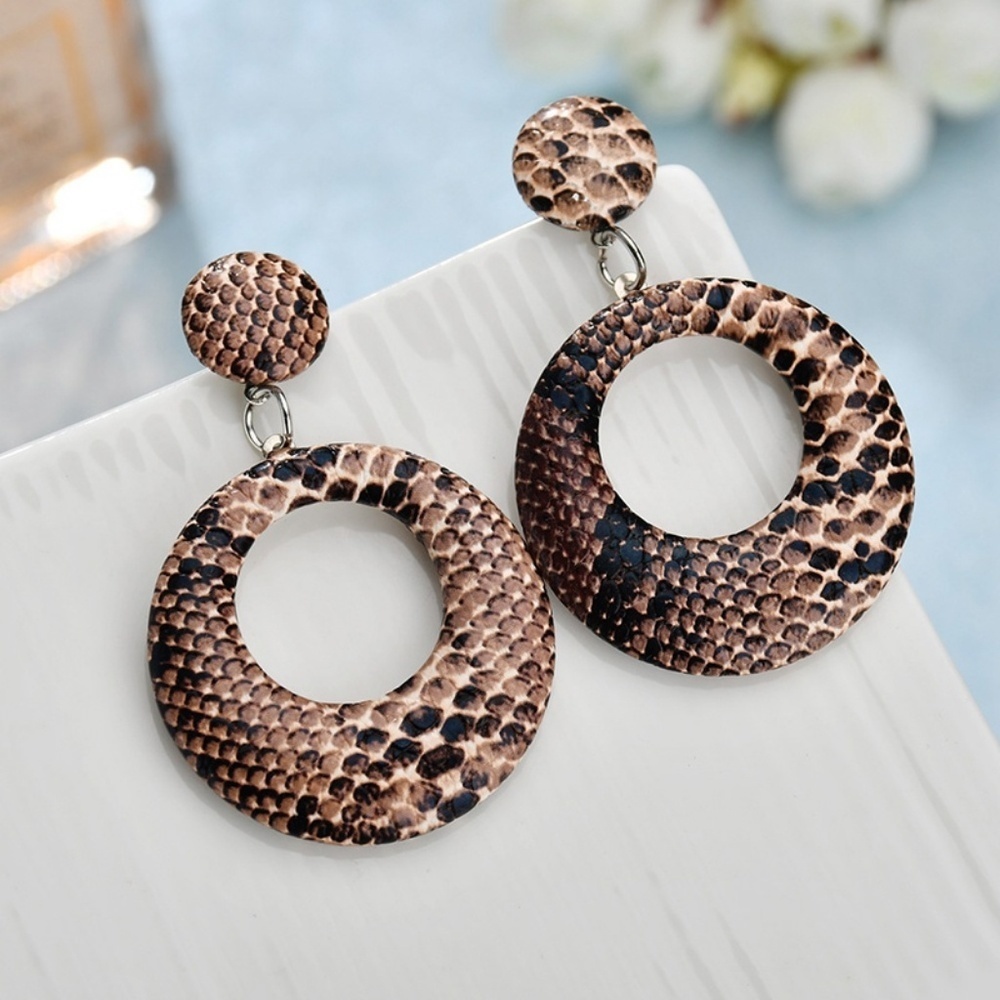 NEW! Snake Print Round Drop Earrings